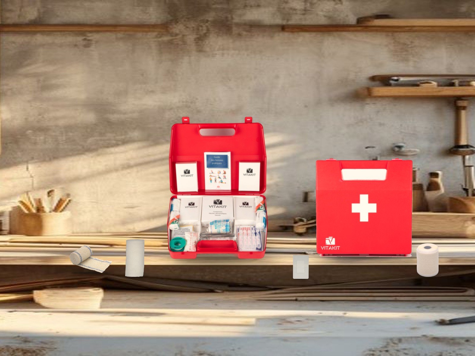 Assemblage des kits de secours dans notre atelier en Île-de-France
